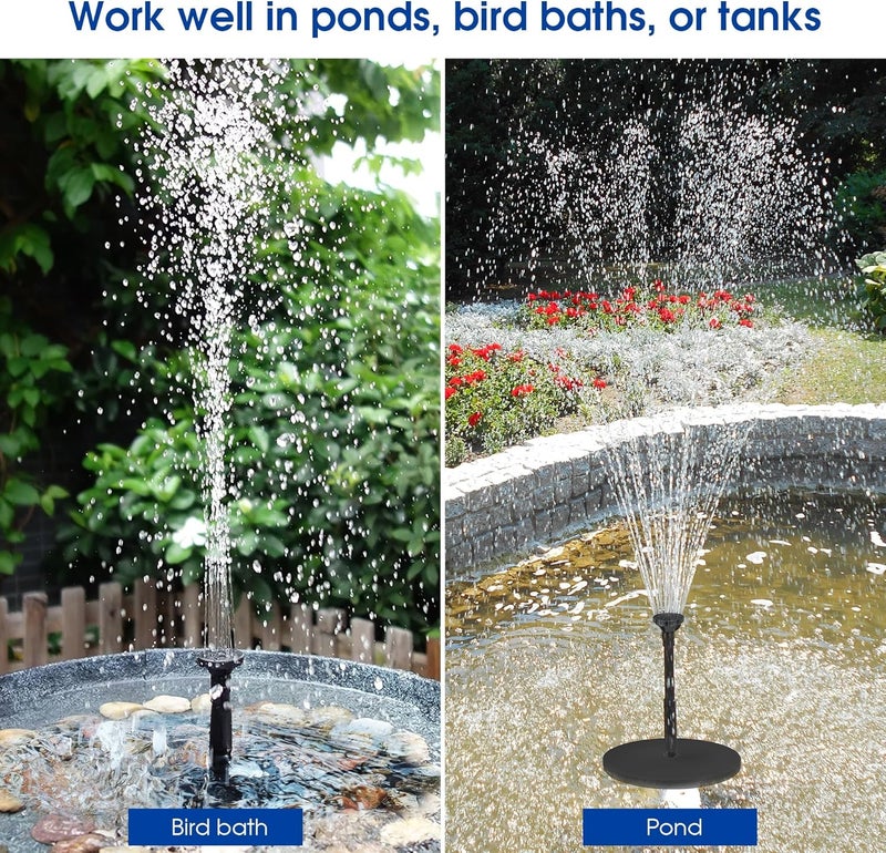 Biling 5.5W Solar Fountain for Bird Bath, DIY Solar Water Pump with 3000mAh Battery Backup Work All Day, 5ft Tubing 5 Nozzles for BirdBath, Small Pond, Fish Tank and Hydroponics - Image 2
